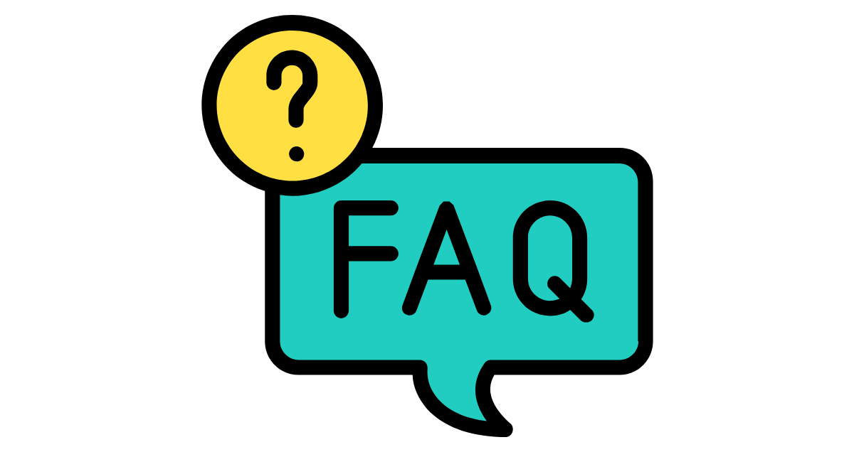 Two speech bubbles with frequently asked questions and a question mark inside of them.